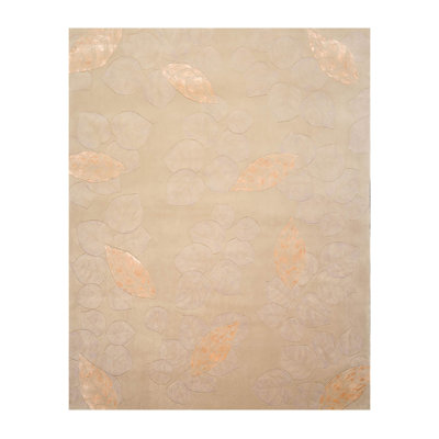 Tapis brun en laine noué à la main de conception unique 7 pi 6 po x 9 pi 6 po