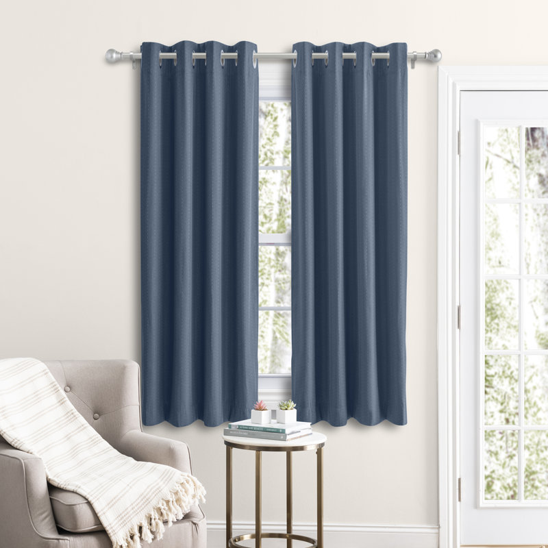 Cedarpoint Elegant Stripe Design Grommet Short Room Darkening Curtain Panels, 54" W x 45" L, Deep Blue