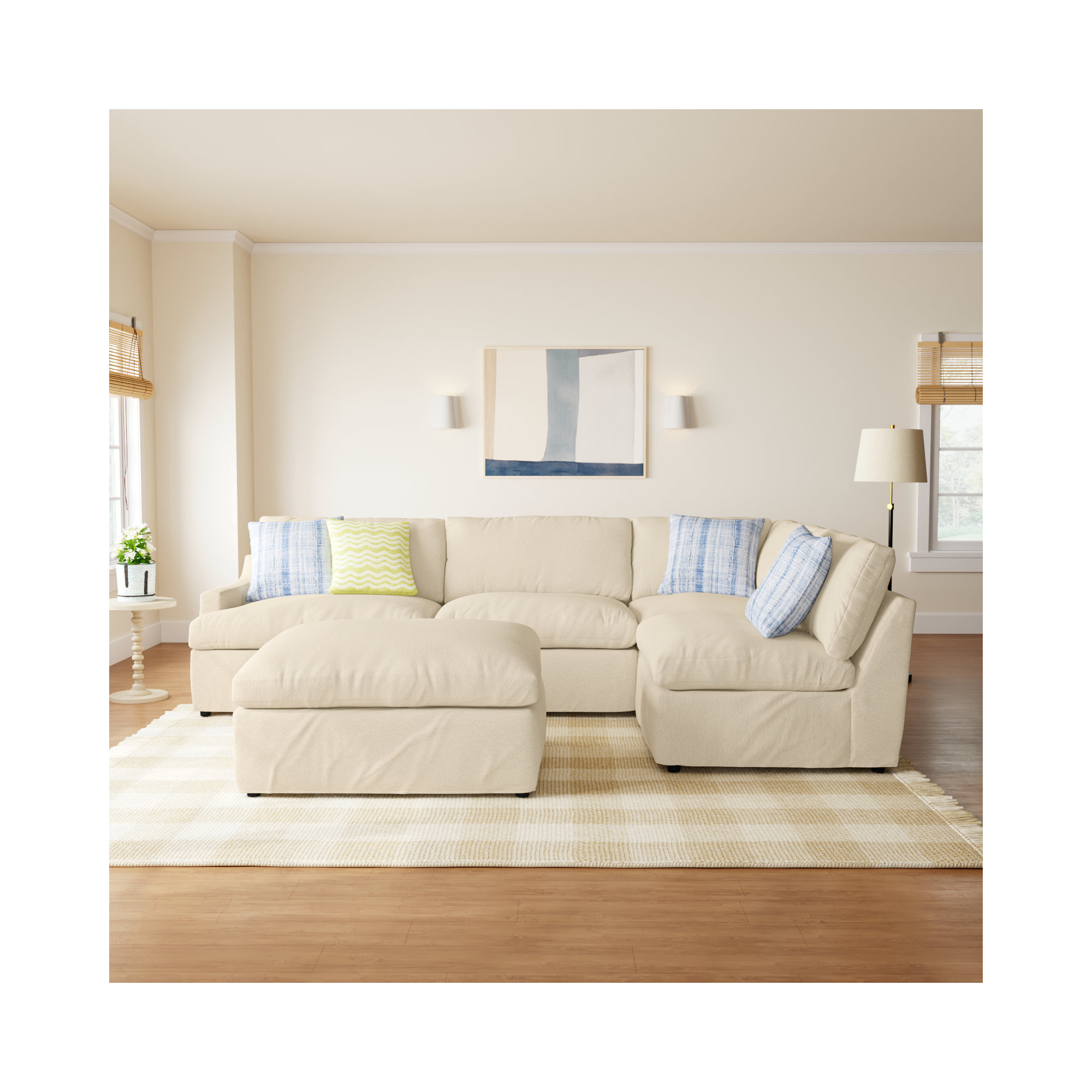 Wrenley 5-Piece Slipcovered Modular Sectional, Davis Pearl Performance Bouclé, Right Hand Facing