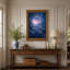 «Blue Ice Cave Tunnel Ouverture sur ciel rose et montagnes», art mural-554228981