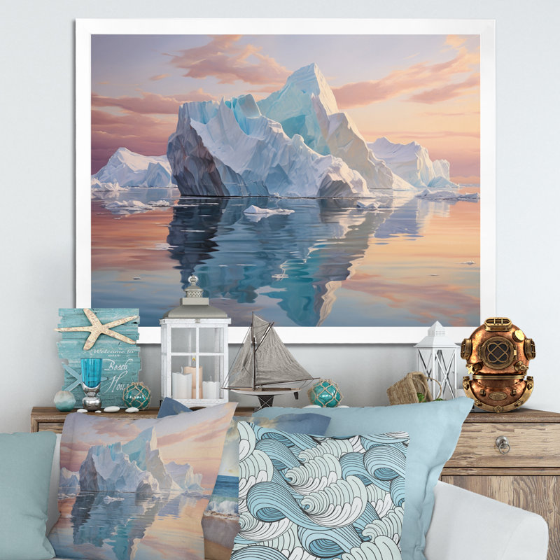 " Teal Peach Iceberg Frozen Serenity ", Cadre simple blanc, H 24 po x l 32 po x P 1 po
