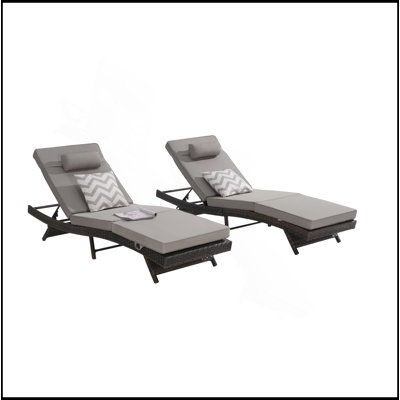 Ensemble de 2 chaises longues d'extérieur en osier pour l'extérieur, chaise longue inclinable en osier pour bronzer jusqu'à 150 ° sur la plage au bord de la piscine