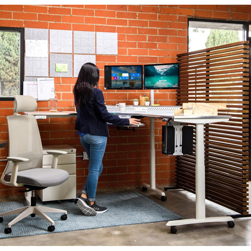 Poste de travail de coin debout réglable en hauteur 72 "x 72" VERSADESK PowerLift, Noir, Noir