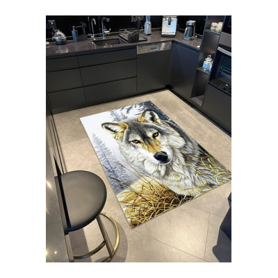 Tapis décoratif à motif de loup lavable à la machine