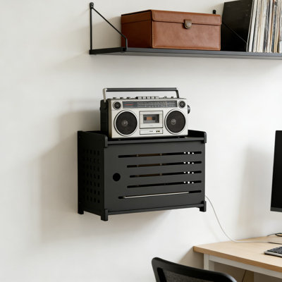 Wooden Router And Modem Concealer Cabinet With Cable Management, Wall Mountable Storage Organizer Shelf For Wifi Equipment And Projectors