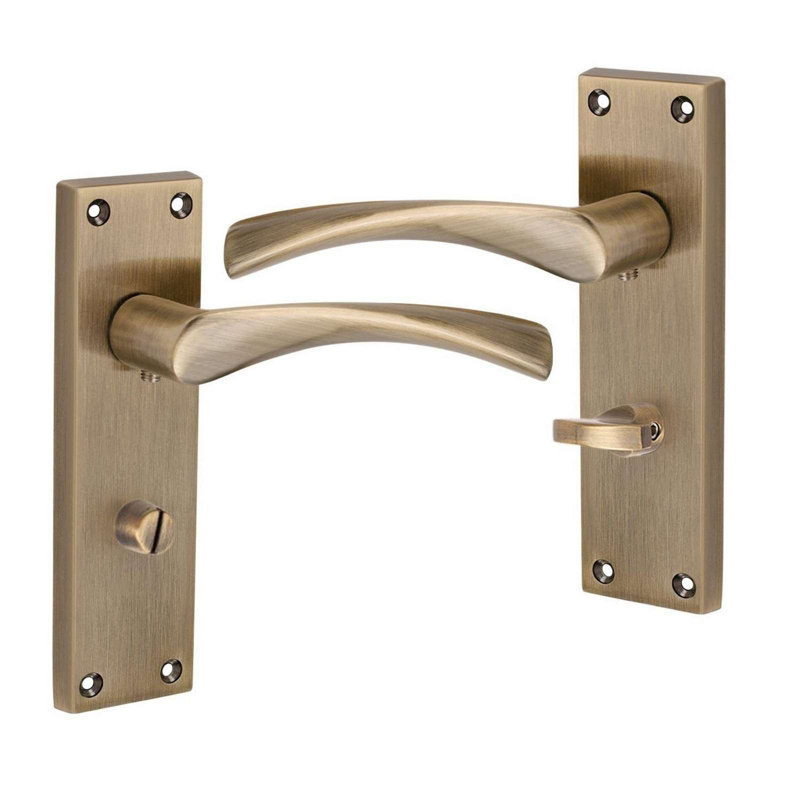 Golden Grace Victorian Design Astrid Bathroom Handle on Backplate Antique Brass Finish with Bathroom Mortise Lock and Hinges - 150mm x 40mm