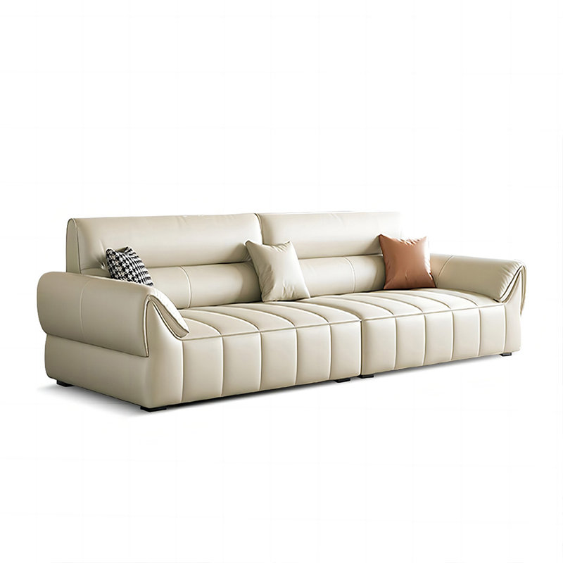 Canapé modulaire beige en cuir véritable, H 35,04 po x l 97,64 po x P 38,58 po, 3, Beige
