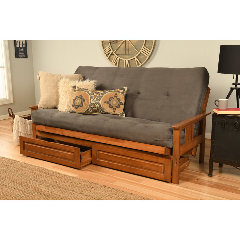 Le cadre de futon double Stratford comprend des tiroirs de rangement et un matelas, Barbade, Microsuède gris suède