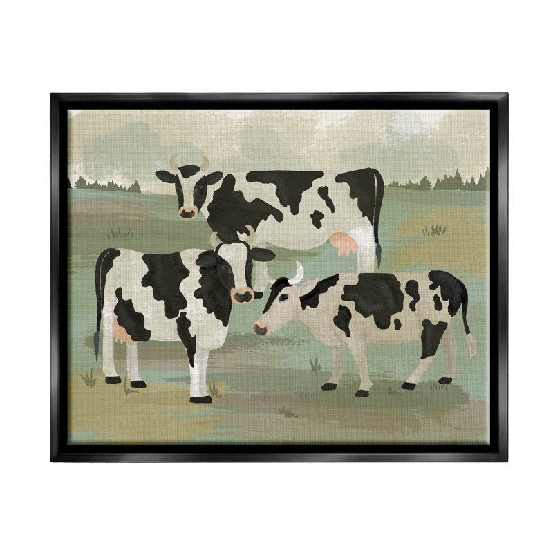 " Rural Cows Grazing Trio " by Lisa Perry Whitebutton, Jet Black Floater Frame, 17" H x 21" W x 1.7" D