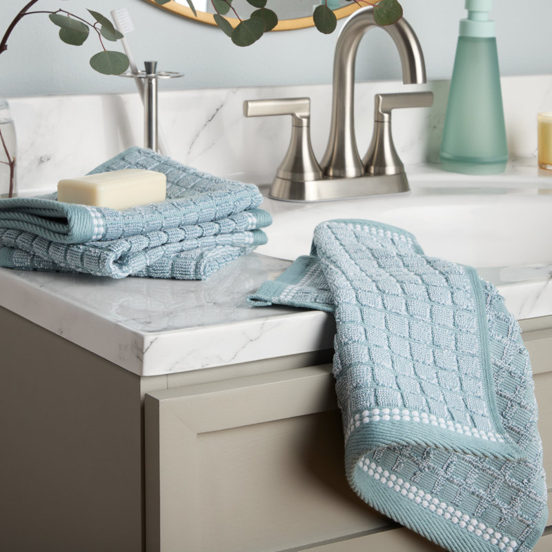 TOWN & COUNTRY EVERYDAY 4-Piece Textured Windowpane Washcloth Set, 13x13-Inch, 100% Cotton, Aqua Blue