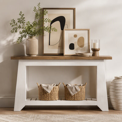 Tribesigns 63-Inch Console Table with Open Slatted Shelf, Modern Rustic Entryway Table for Hallway
