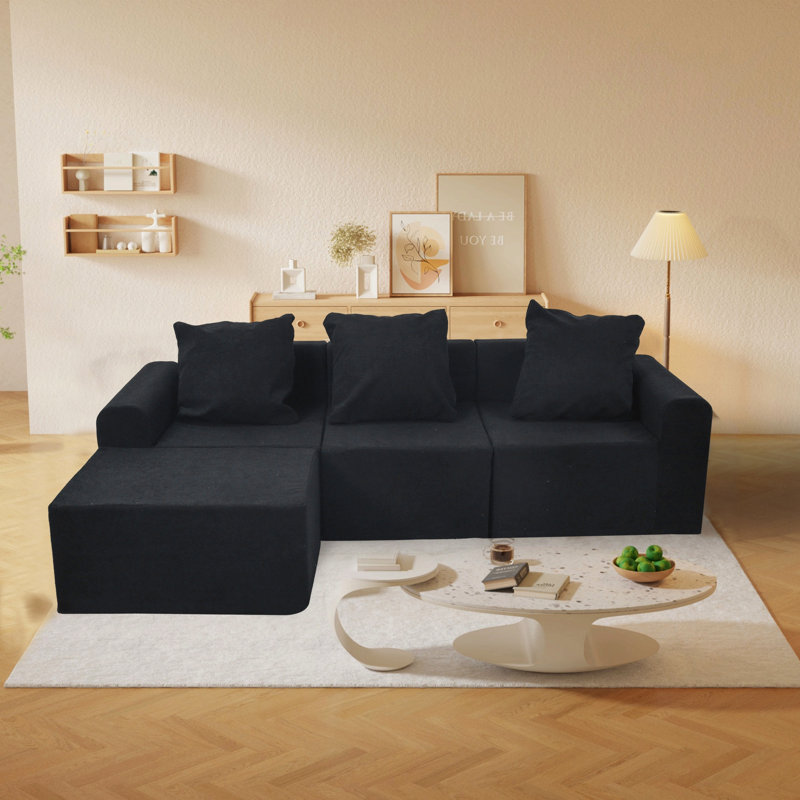 Canapé modulaire convertible convertible en microfibre, Noir antique