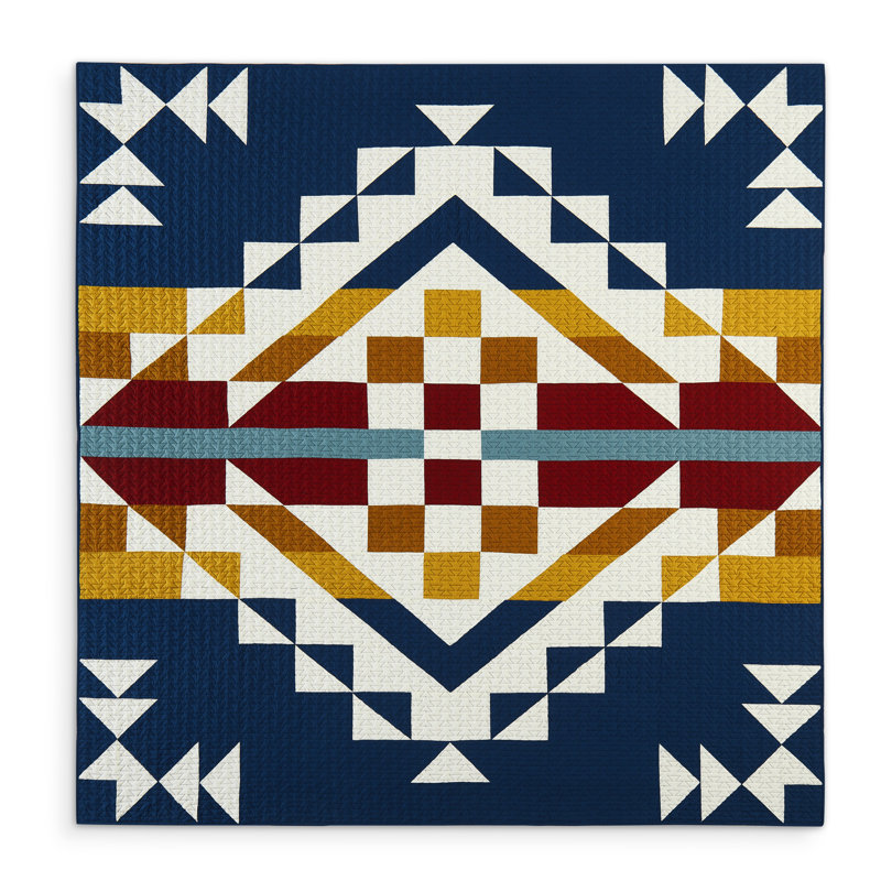 Navy Cotton Full Quilt Set with Geometric Pattern