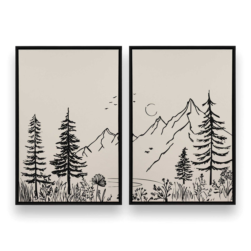 Whispering Peaks v4, ensemble de 2 impressions, Cadre flottant noir satiné, 30 po x 20 po