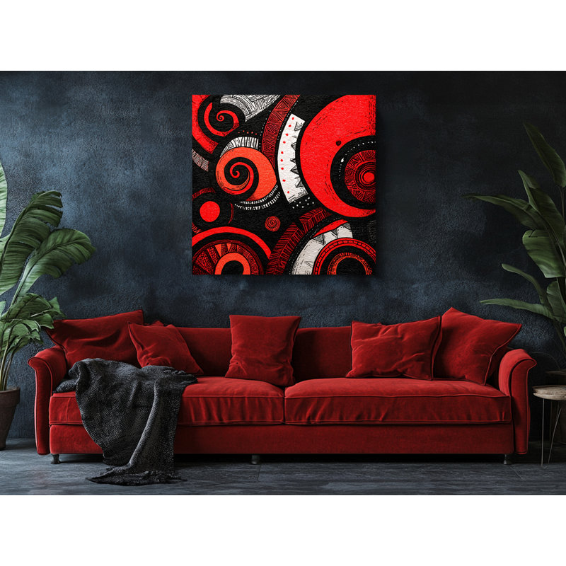 Reproduction d'art sur toile géométrique abstraite rouge et noire, reproduction d'art contemporain en spirale, reproduction d'art moderne