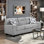Canapé en chenille durable avec coussins décoratifs gris