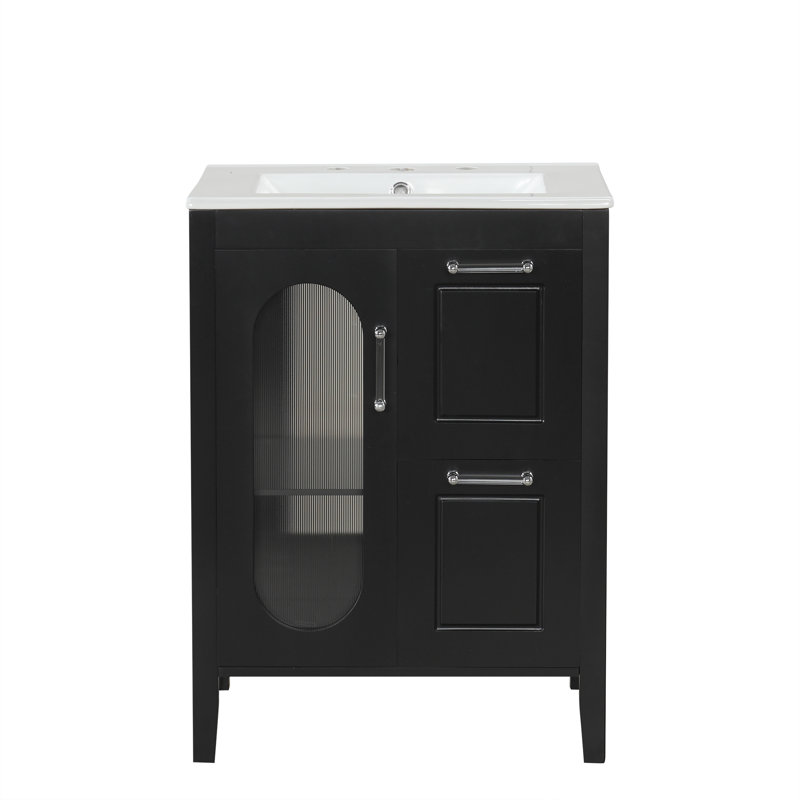 Meuble-lavabo 24 po avec comptoir en céramique, Noir