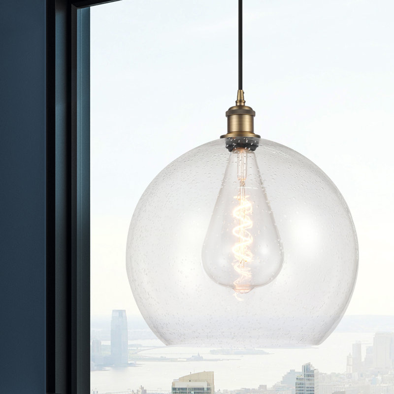 Luminaire suspendu sphérique 1 lumière Roxane, H 18,38 po x l 13,75 po x P 13,75 po, Ampoule non incluse, Laiton brossé