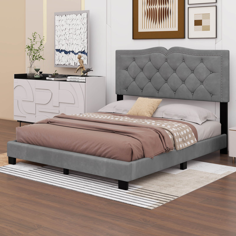 Brisha Upholstered Platform Bed, Full, Gray