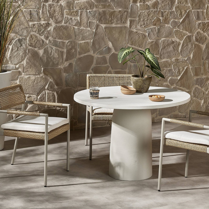 Basil Outdoor Round Dining Table, Matte White