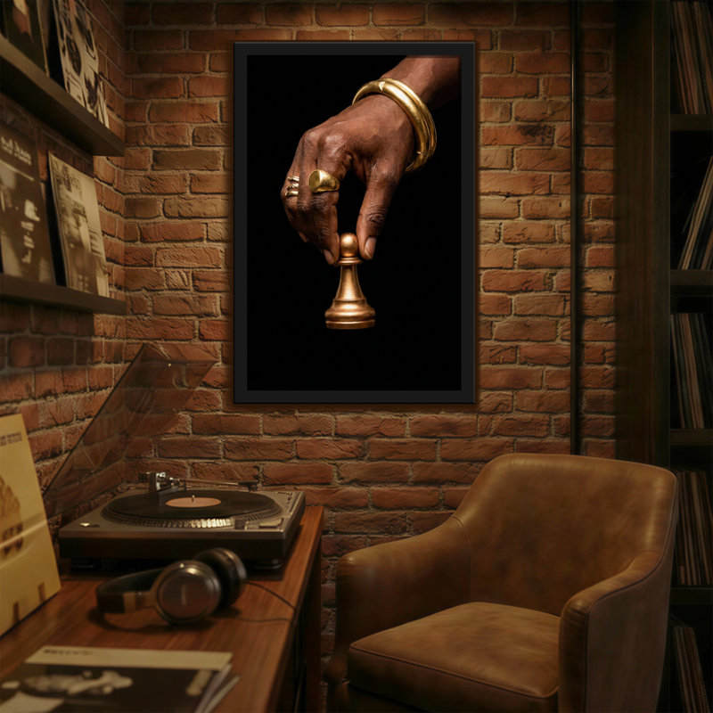 Abstract Hand Holding Golden Chess Piece, 24" H x 16" W