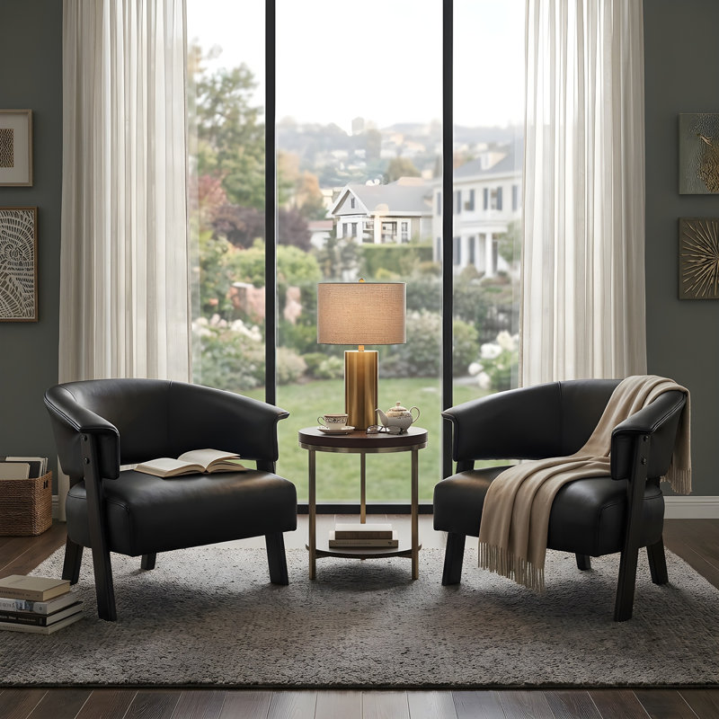 Ensemble de 2 fauteuils d'appoint à oreilles en similicuir, fauteuil rembourré à dossier enveloppant, Brown Faux Leather
