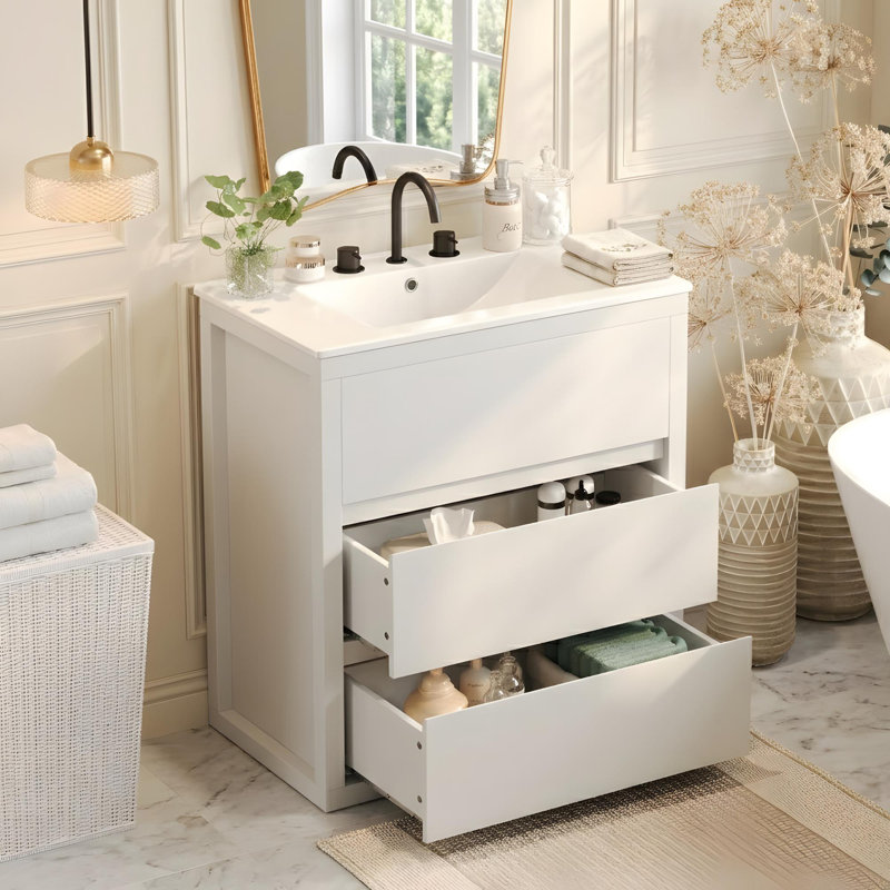 Meuble-lavabo 30 po avec lavabo et tiroirs, Blanc