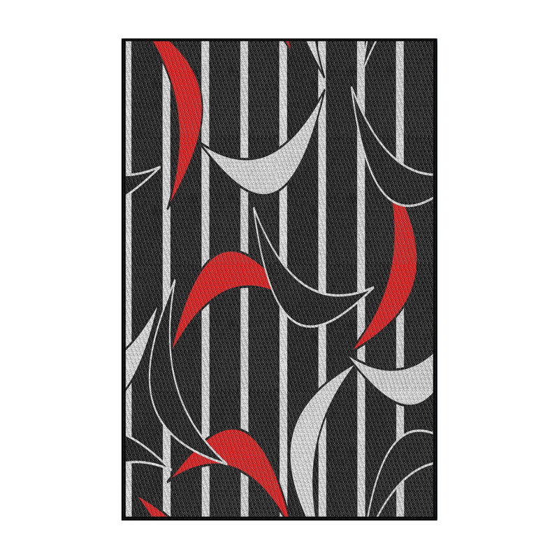 Tapis noir/rouge à motifs, Rectangle 5 pi x 8 pi