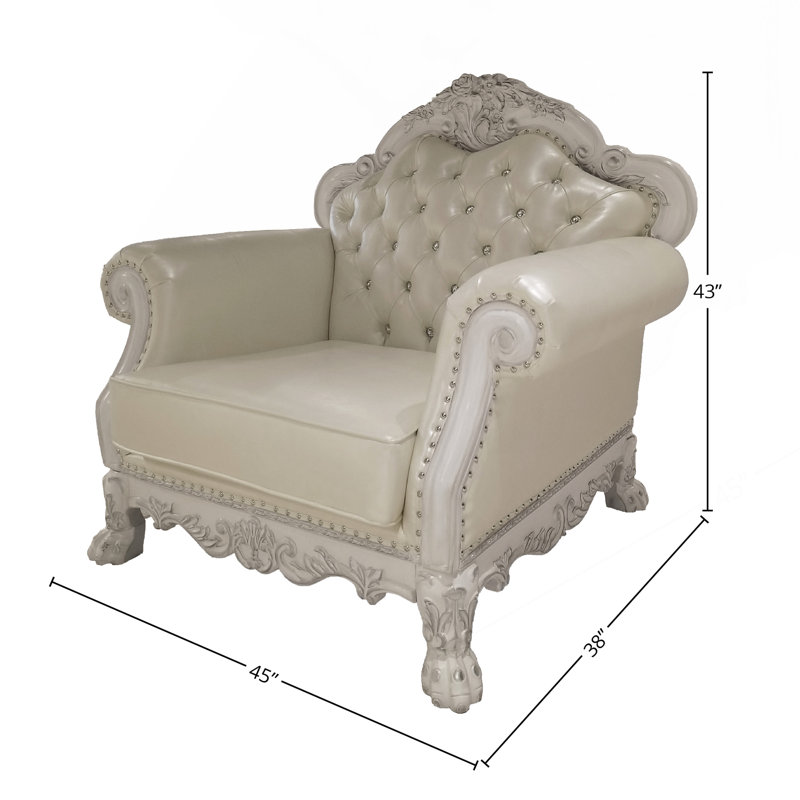 Fauteuil en cuir avec finition blanc os et synthétique avec 2 coussins