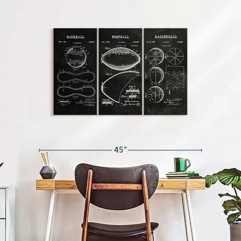 Ensemble de 3 balles de sport BW sur toile, H 24 po x l 38 po x P 1,25 po