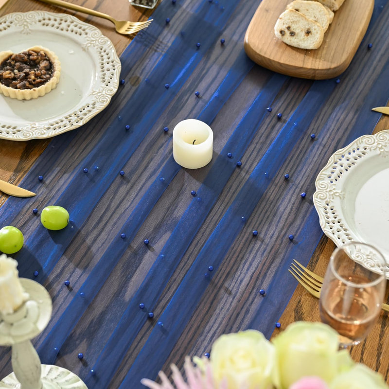 Gauze Pearl Spring Table Runner 70 x 300 cm | Seasonal Sheer Chiffon Cheesecloth Dining Holiday Birthday Wedding Table Decor for Home Party