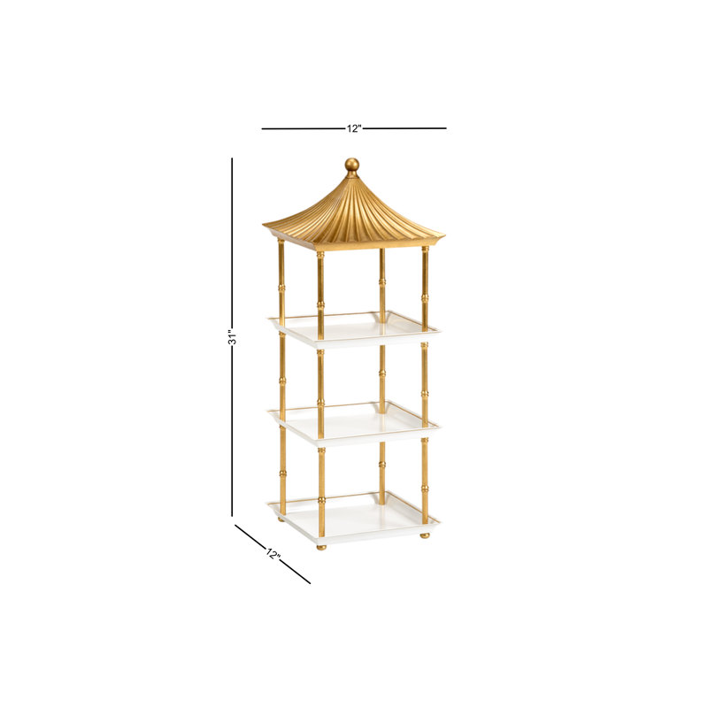 Pagoda Etagere Bookcase, Gold/White