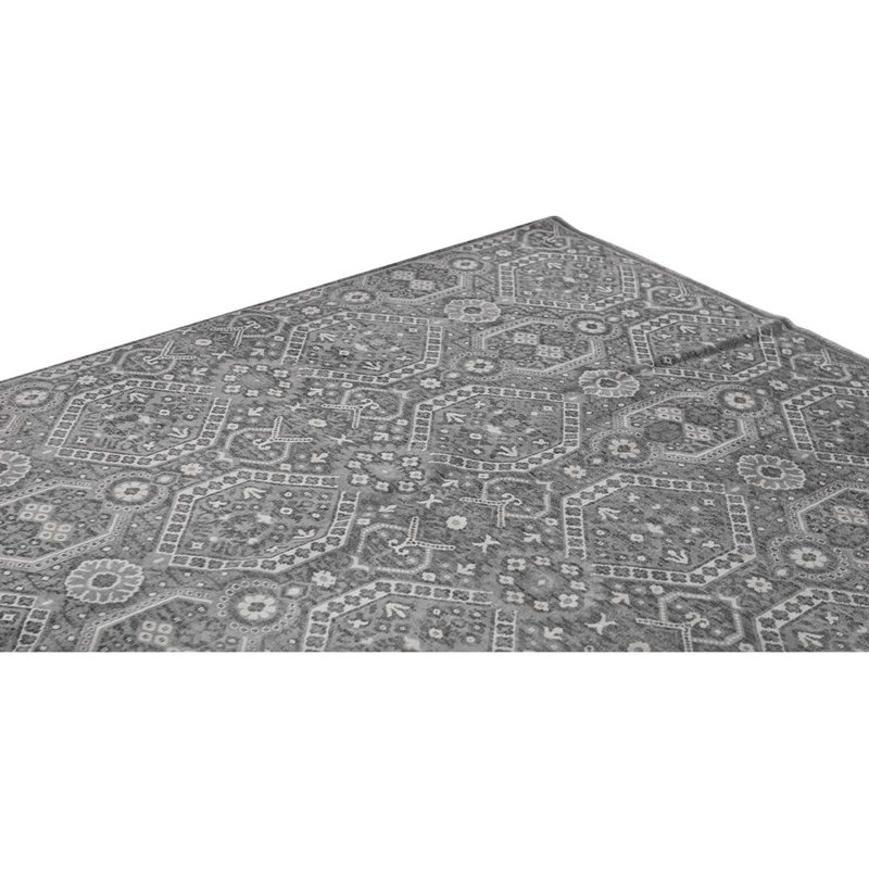 Tapis géométrique en laine noué à la main gris
