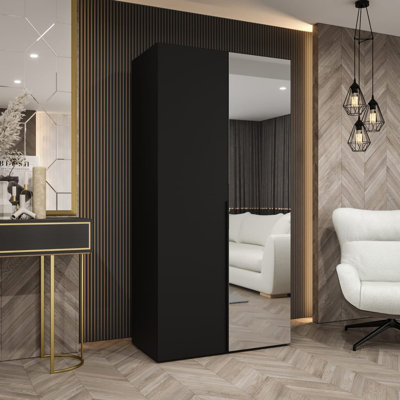 Crisp Hinged Mirrored Door Wardrobe 100cm - Sleek Style & Bright Storage