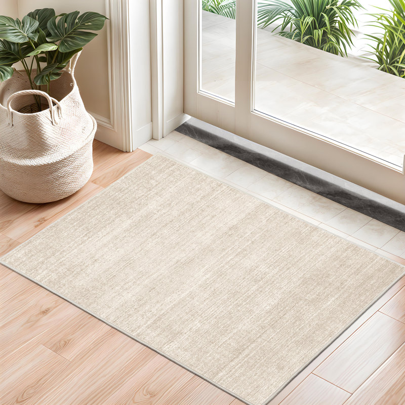 Tapis lavable à rayures rétro antidérapant (beige), Rectangulaire 2 pi x 3 pi, Beige