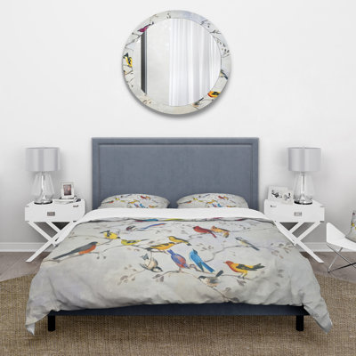 Multicolore oiseau sur arbre - Ensemble de housse de couette Modern Farmhouse - Microfibre de polyester