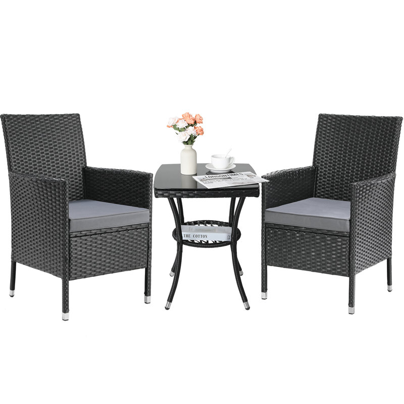 Annehild Wicker Patio Dining Set with Square Table , Cushions Included