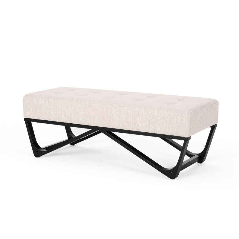 Elegant Bench With Fabric And Graceful Leg Frame Rectangular Featuring Button Tufting Faux Wood Legs