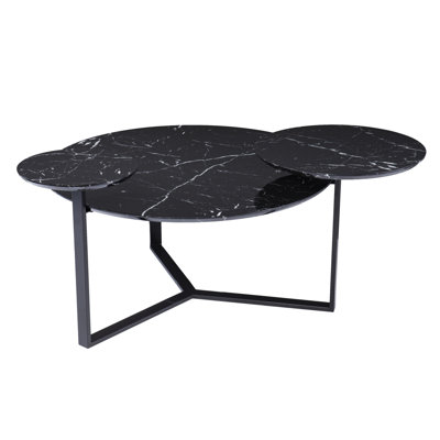 Gracie Mills 43"  Faux Marble And Metal With Iron Round Coffee Table – Industrial Wood