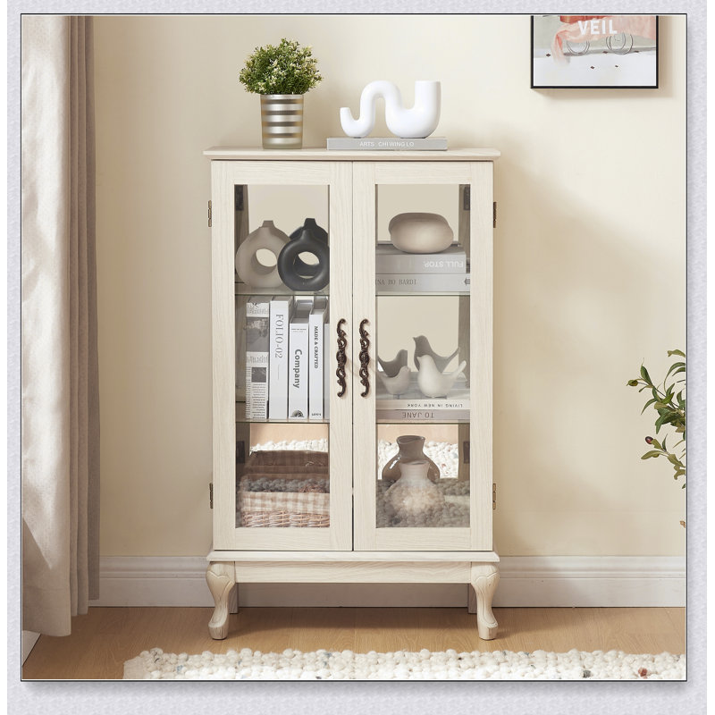 Vitrine 2 portes avec verre trempé, dossier en miroir, tablettes réglables et éclairage intégré pour un affichage élégant
