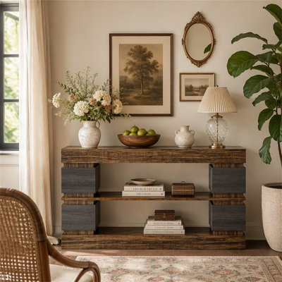 63" Console Table, 3-Tier Farmhouse Hallway Sofa Table