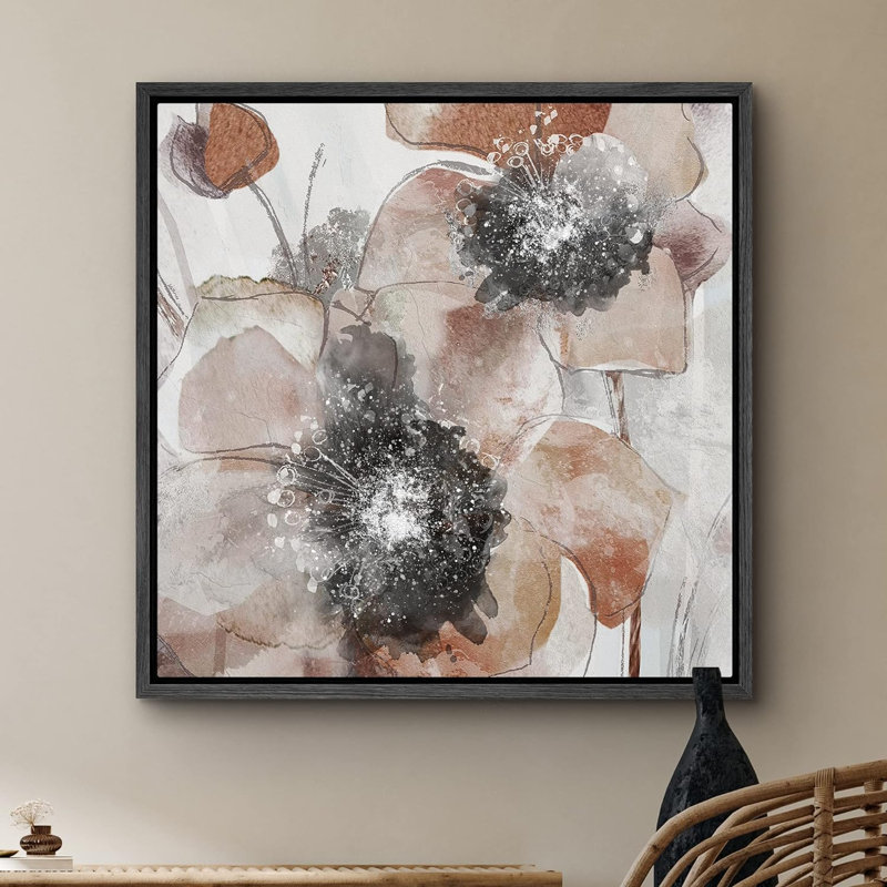 Fleurs brunes, fleurs blanches, pois, plantes florales, aquarelle, art moderne, rustique, gros plan, pastel, Noir