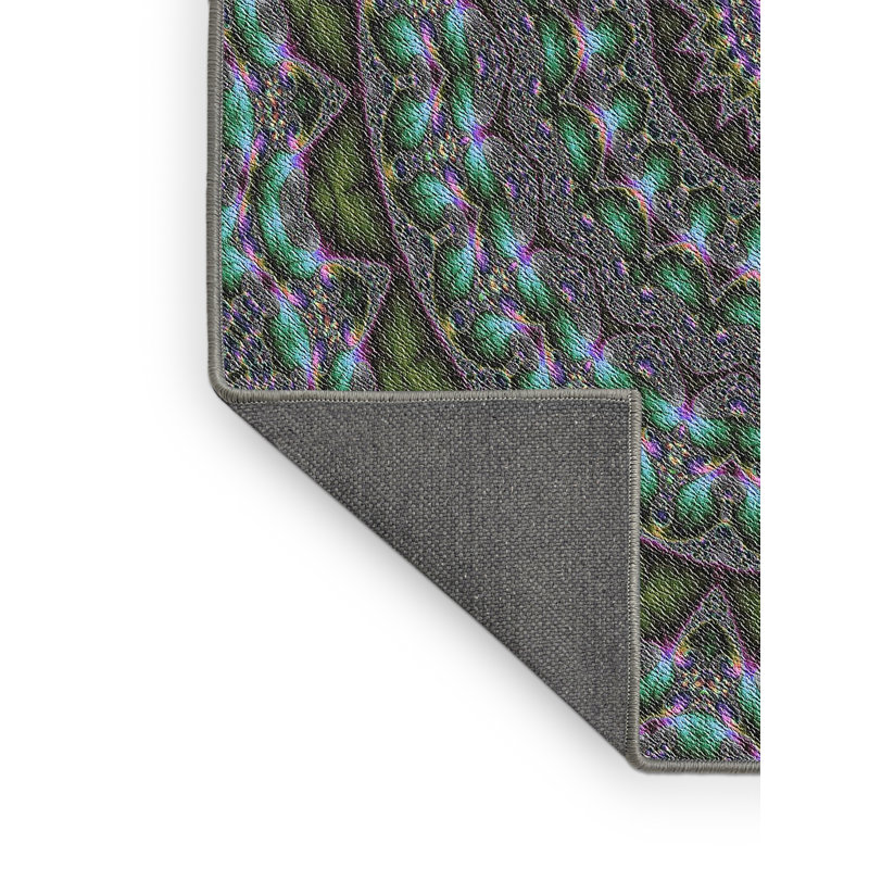 Tapis vert/gris tissé à la machine, Rectangle 5 pi x 7 pi