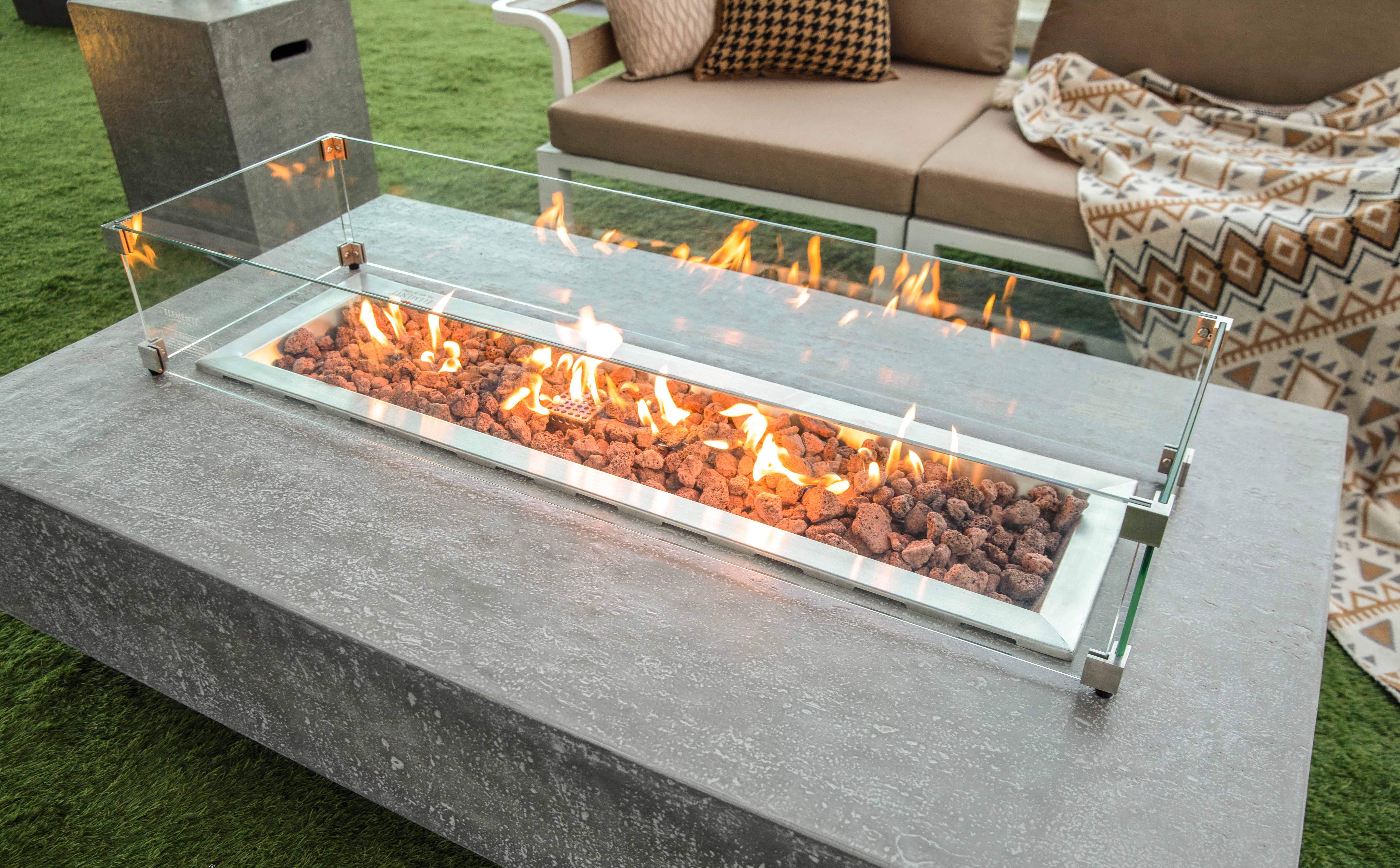 Elementi Natural Gas 56 Inch Hampton Rectangular Concrete Fire Pit