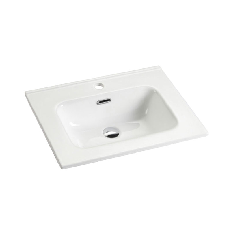 Lavabo intégré pour salle de bain en céramique blanche lustrée - Design, durabilité et rayures pour des lignes douces, performance