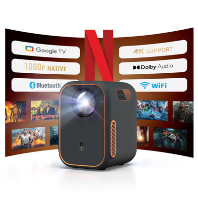 WEMAX Google TV Projector, Netflix Officially Licenced 4K Support, Mini Projector with Wifi and Bluetooth, Smart Movie Projector for Home Theatre, 1080P Full HD, MAX 120" Display, Dolby Audio