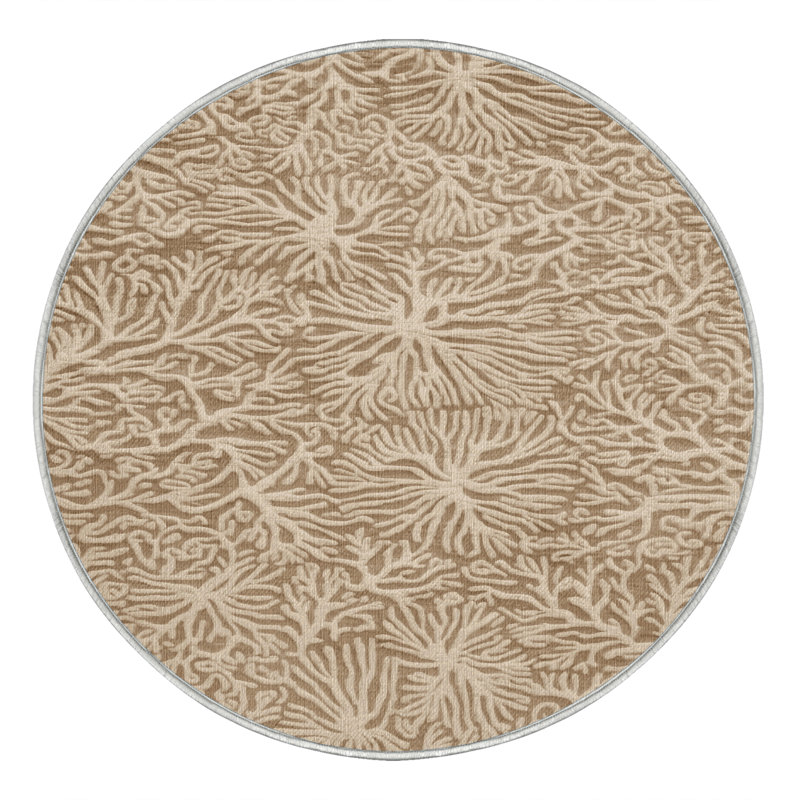 Washable Coral Patterns Hawaiian Area Rug, Round 5'