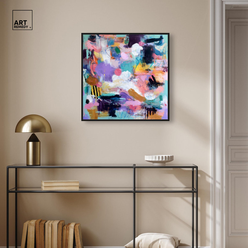 Décoration murale rose tourbillon chromatique I par Art Remedy, cadre noir, 24 x 24, H 25 po x l 25 po, Structure noire