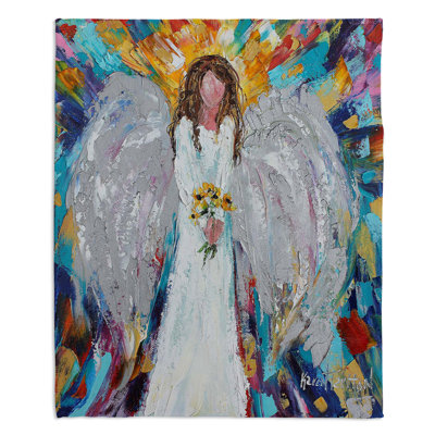 Couverture sherpae ange avec des fleurs