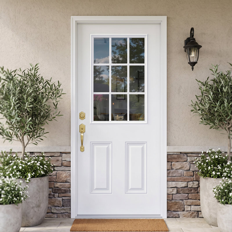 36 in. x 80 in. Clear Glass Fibreglass Knock Down Front Entry Door, Left